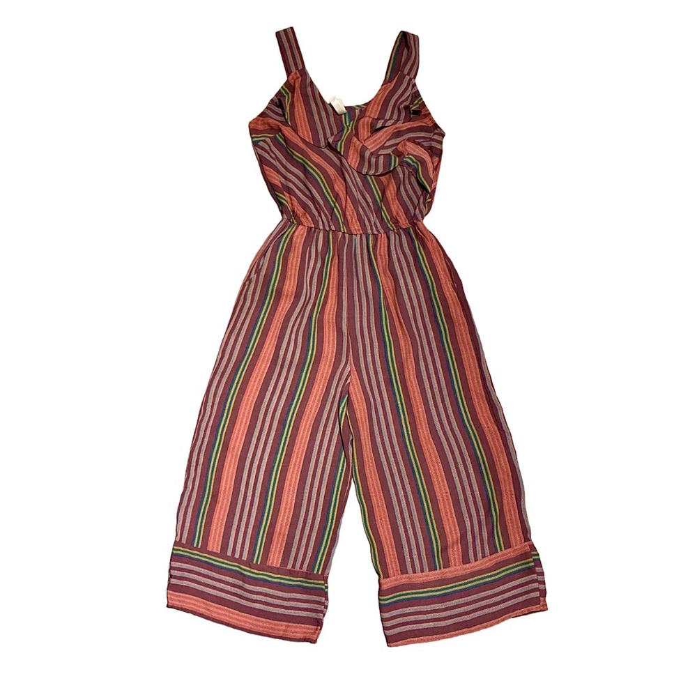 Xhilaration ruffled V neck multi colored striped jumpsuit
